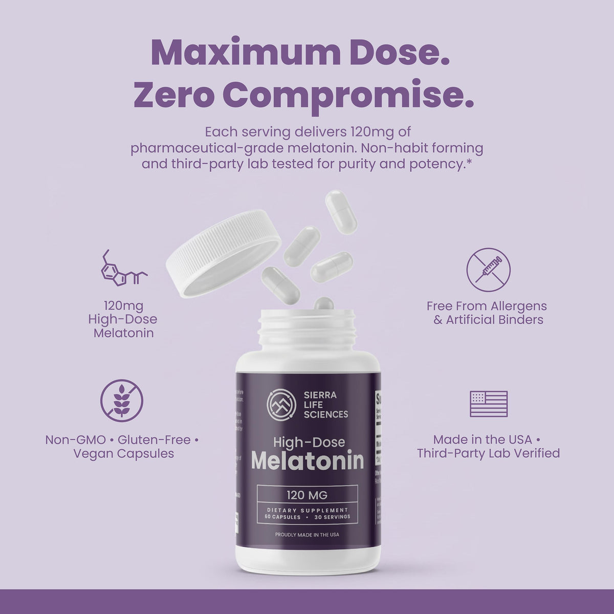 SIERRA LIFE SCIENCES Melatonin 120mg Extra Strength Sleep Support - 60 Capsules - image 5
