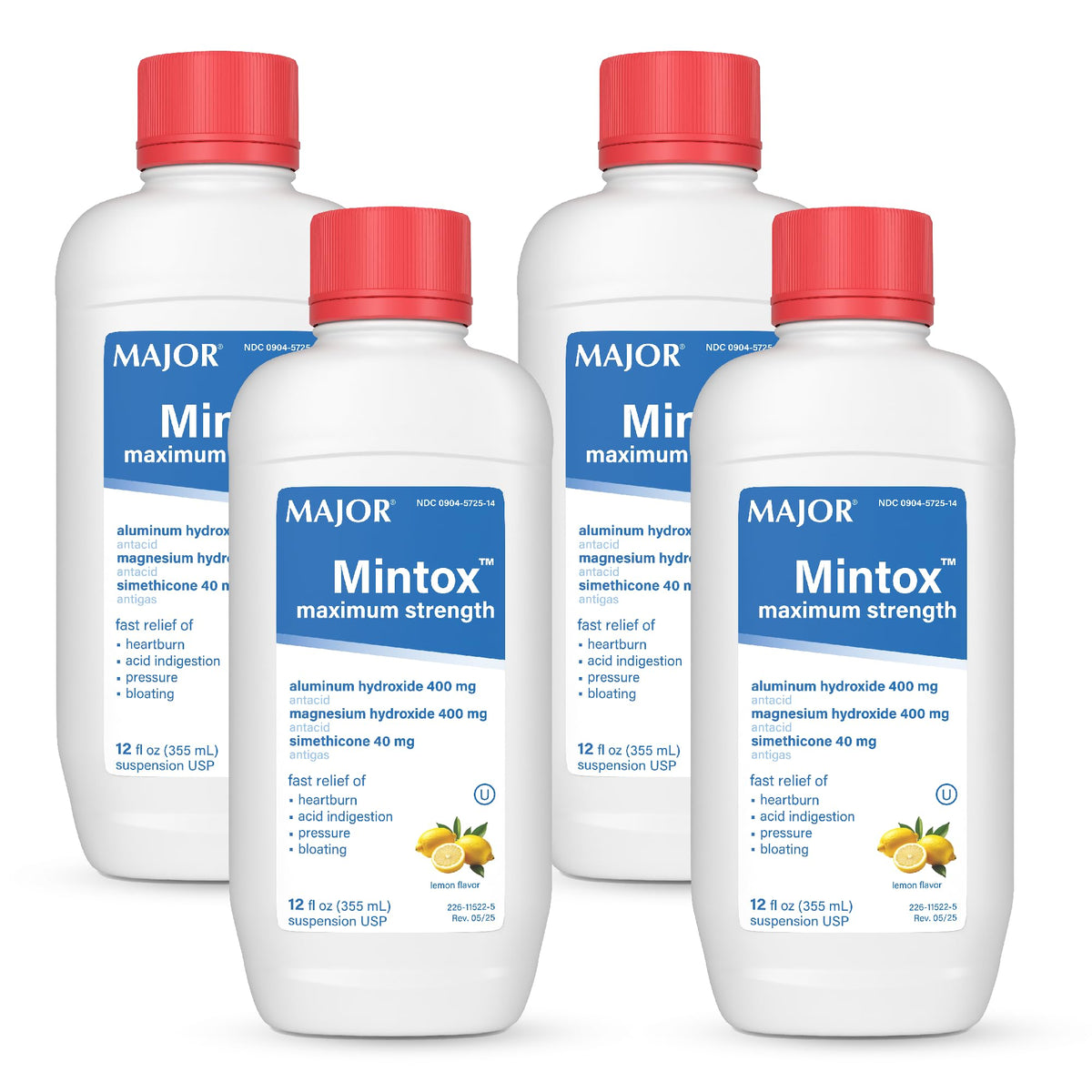 MAJOR Mintox Maximum Strength Antacid/Antigas Liquid - 12 Fl Oz (4 Pack)