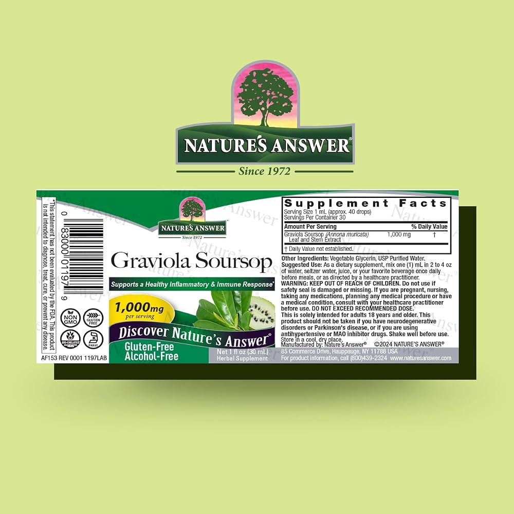 Nature's Answer Graviola Soursop Extract Alcohol Free - 1 Fl Oz - image 2