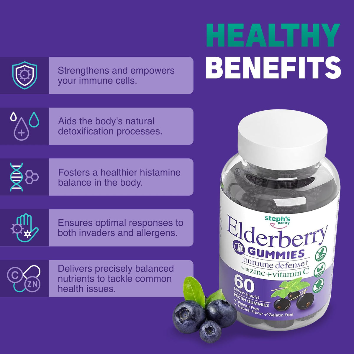 Steph's Pantry Elderberry Gummies with Vitamin C and Zinc - Immune