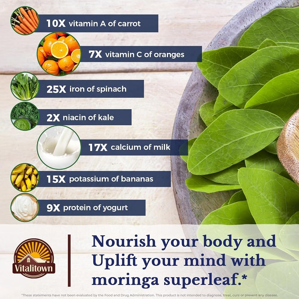 Vitalitown Moringa Capsules 11,000 MG, Pure Moringa Oleifera Leaves