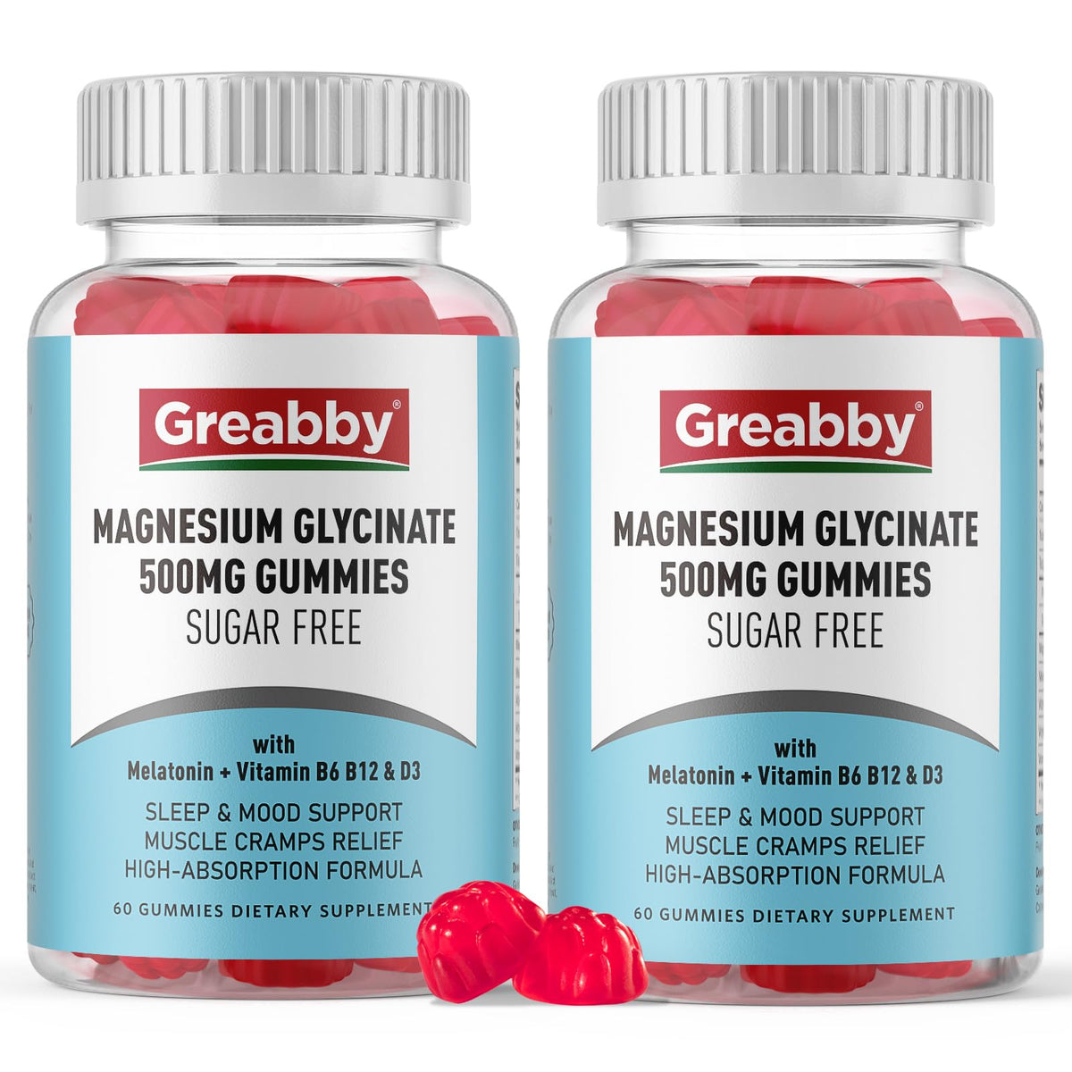 GREABBY Magnesium Glycinate Gummies 500mg with Melatonin