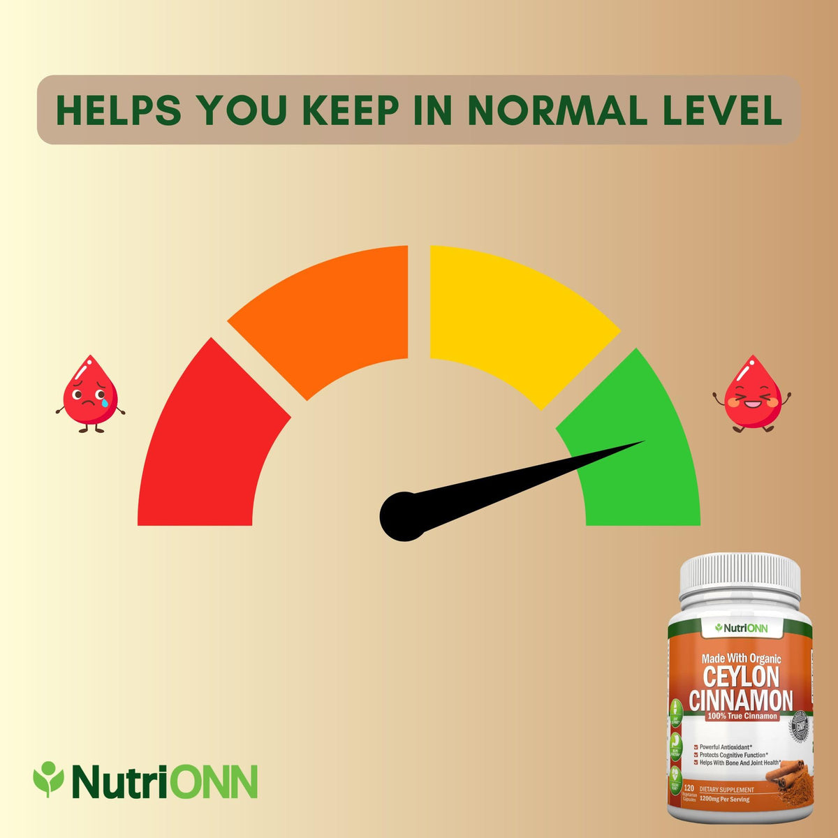 NutriONN Organic Ceylon Cinnamon 1200 mg - 120 Vegan Capsules - image 3