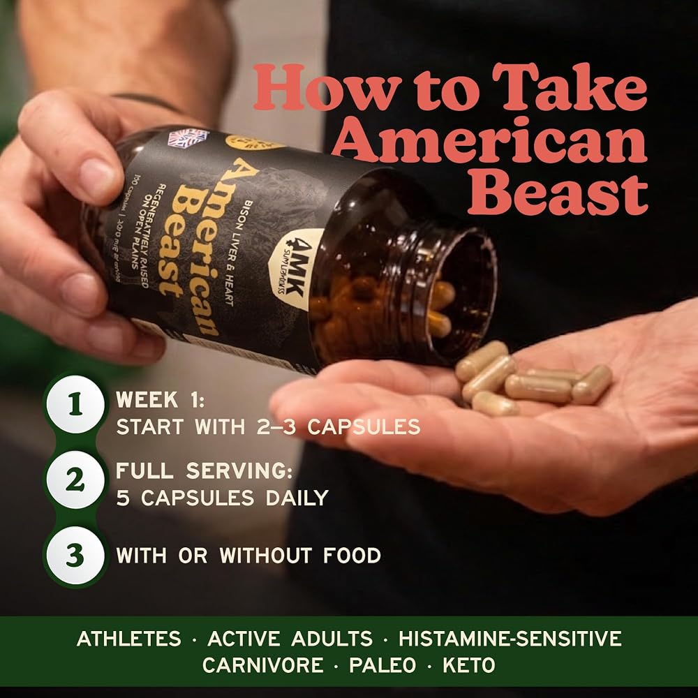 MK Supplements Grass-Fed Beef & Bison Organ Capsules, Made in USA