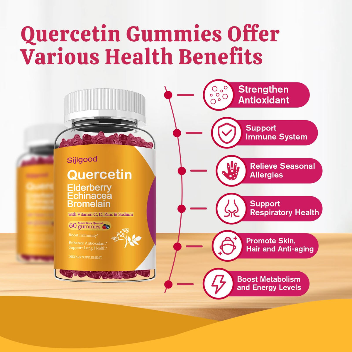 Sijigood Quercetin with Bromelain Gummies Immune Support - 120 Count - image 2