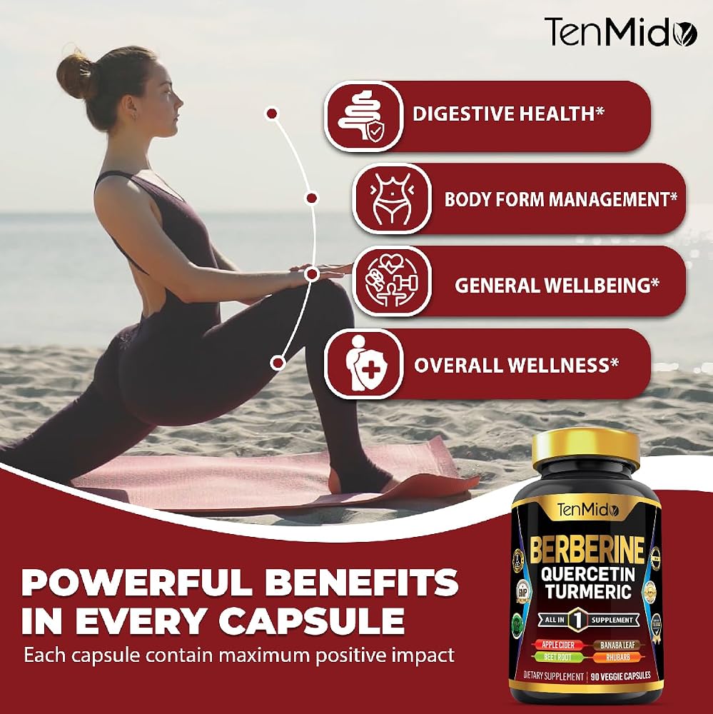 Tenmido Berberine Supplement 8-in-1 Formula - 90 Capsules - image 5