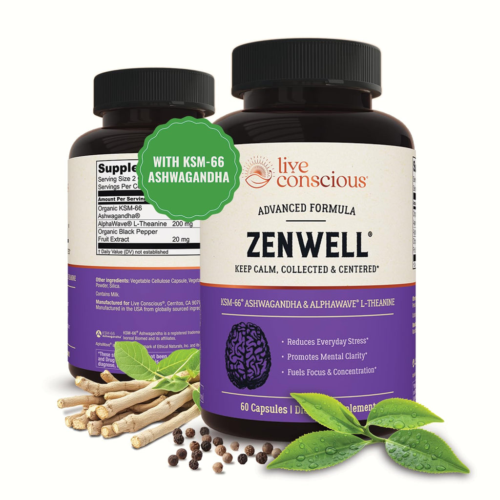 Live Conscious KSM-66 Ashwagandha with L-Theanine - 60 Capsules