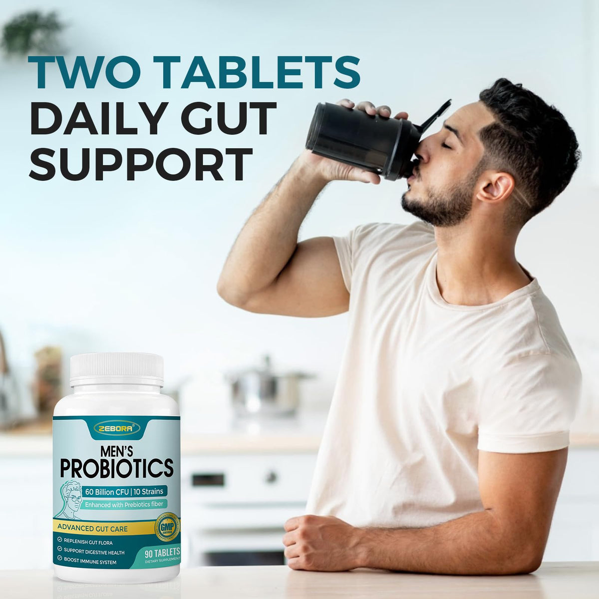 ZEBORA Probiotics for Men Digestive Health 60 Billion CFU - 90 Tablets - image 6