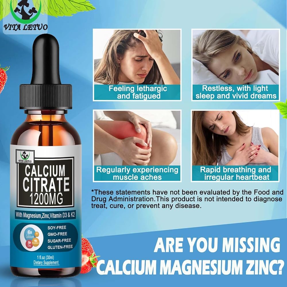 Vita letuo Calcium Citrate 1200mg with Vitamin D3 Liquid Drops - 30 Servings - image 5