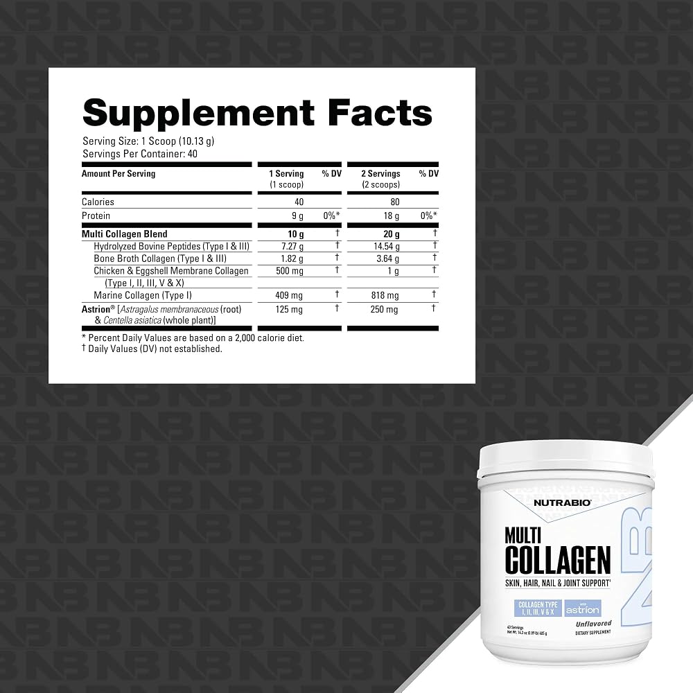 NutraBio Multi Collagen Powder- Hydrolyzed Collagen Peptides