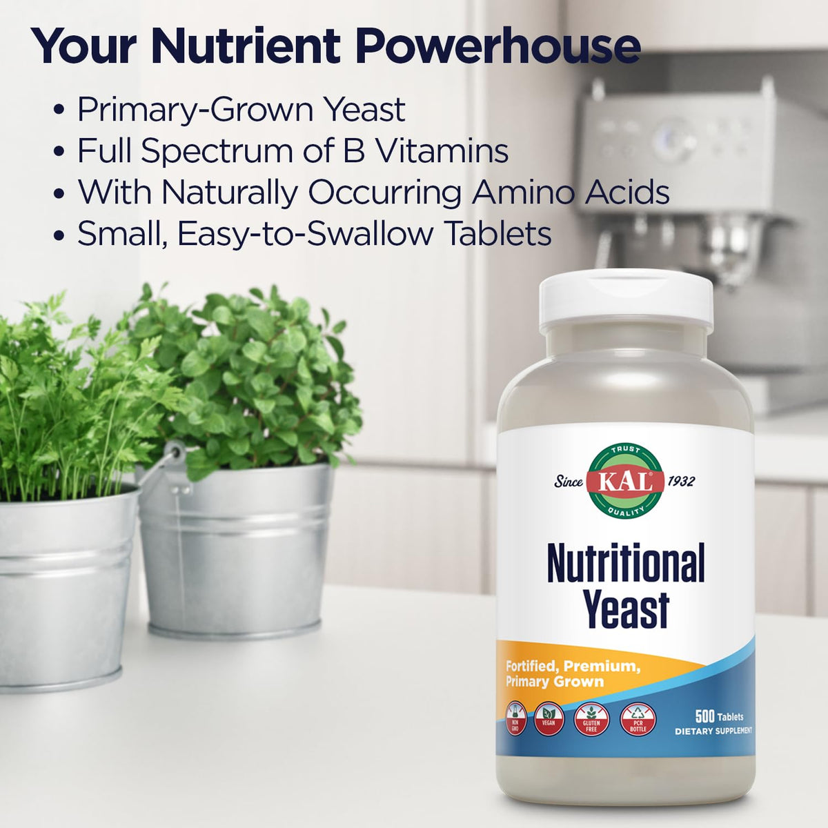 KAL Nutritional Yeast Supplement with B12 & Biotin - 500 Tablets - image 3