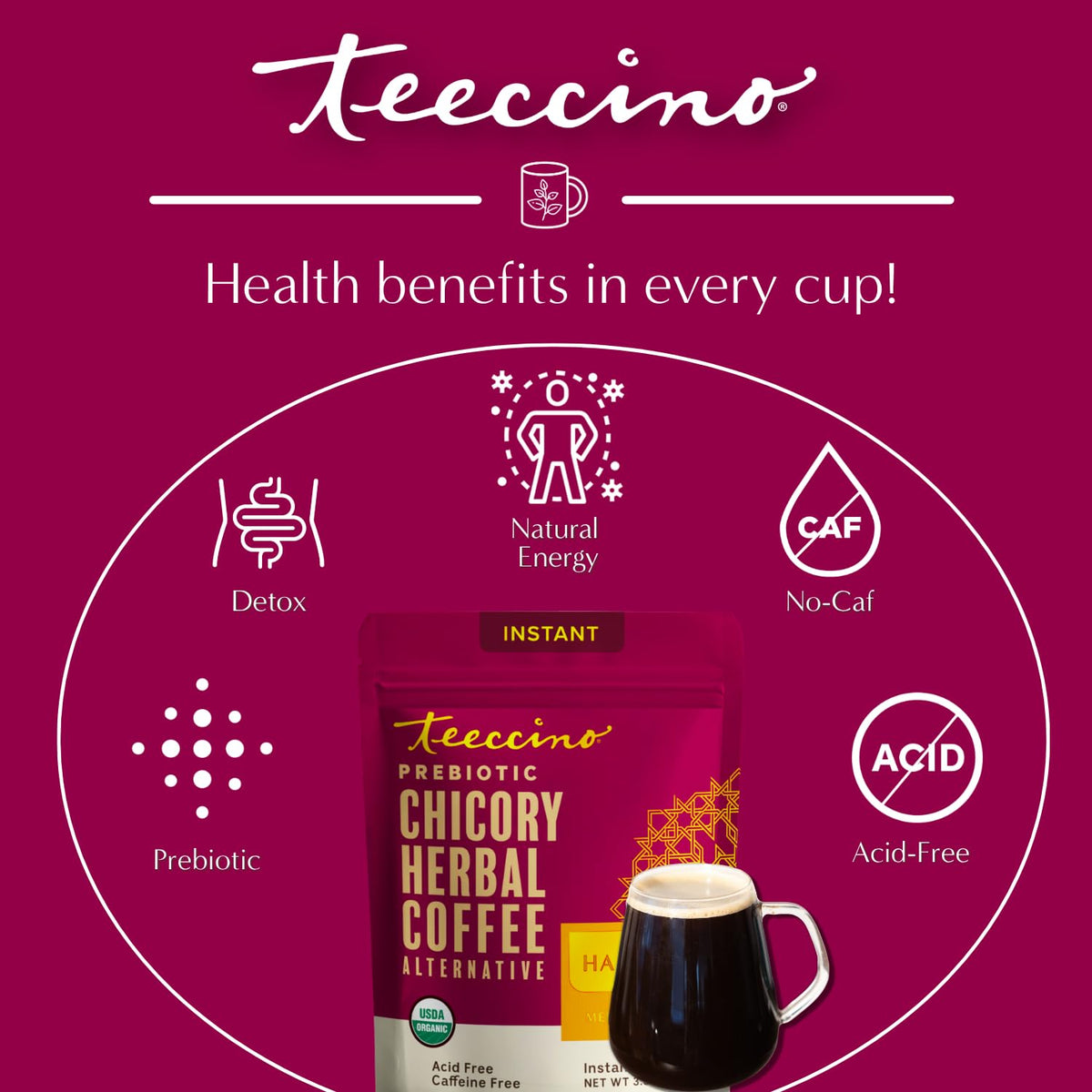 Teeccino Instant Organic Hazelnut Herbal Coffee Alternative - 33 Servings - image 4