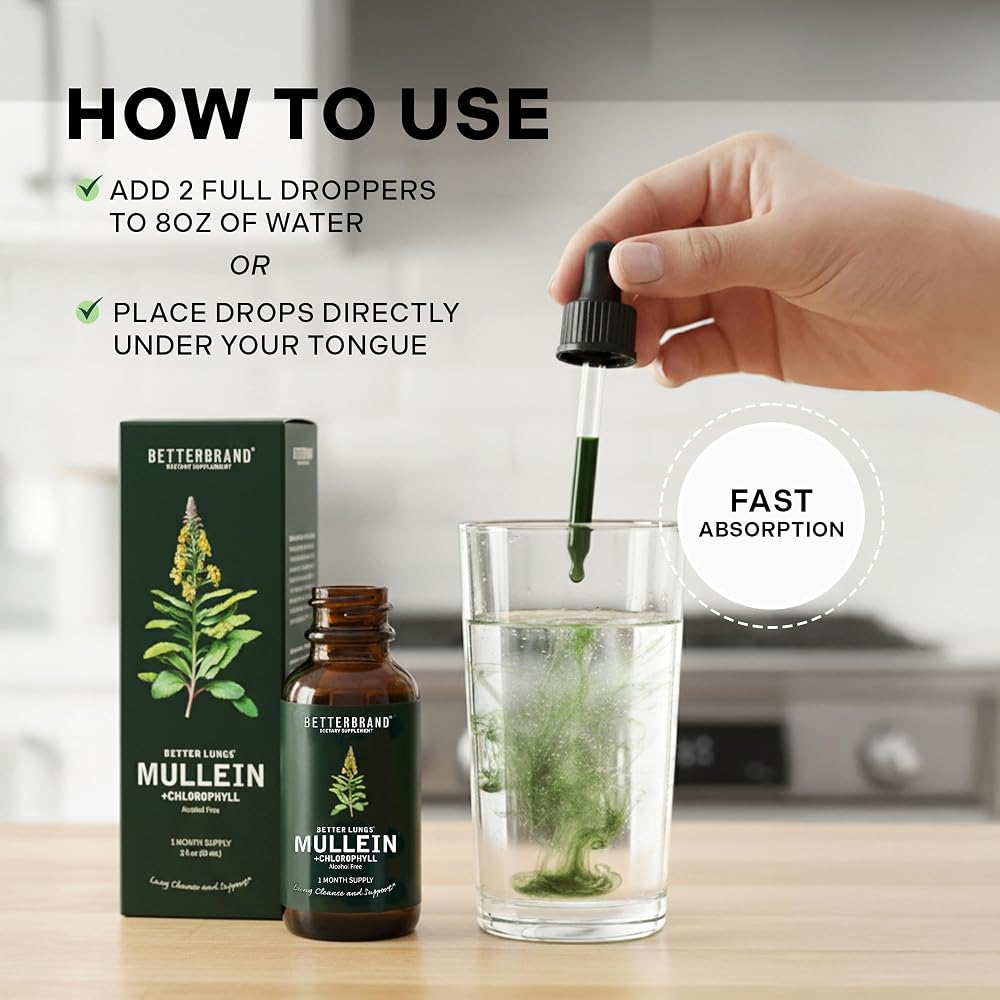 Betterbrand Mullein Drops for Lung Detox - Mullein Leaf Tincture