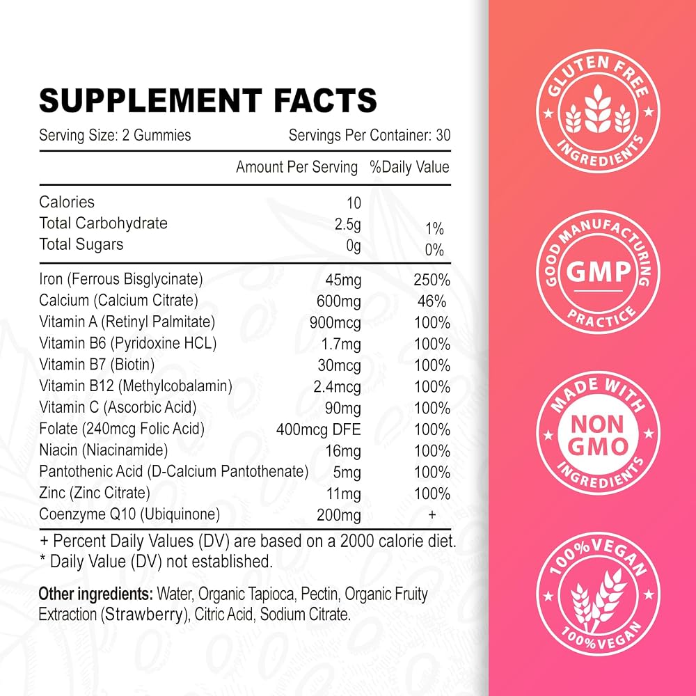 Zetelixia Iron Supplement Gummies for Women Men