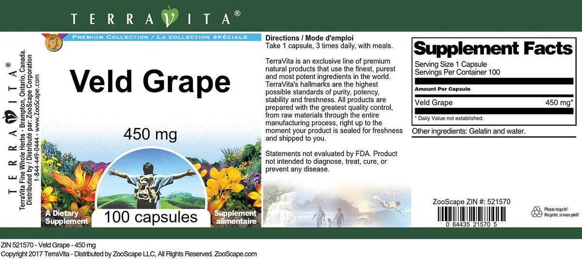 Terravita Veld Grape 450 mg - 300 Capsules (3 Pack) - image 3