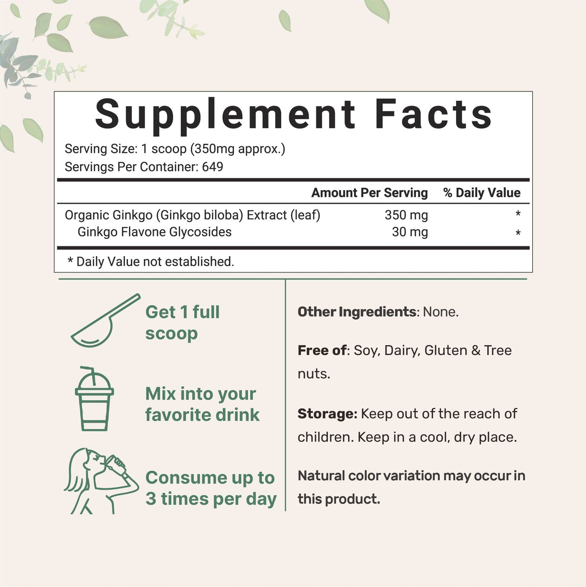 Micro Ingredients Organic Ginkgo Biloba Extract Powder - 8oz - image 2