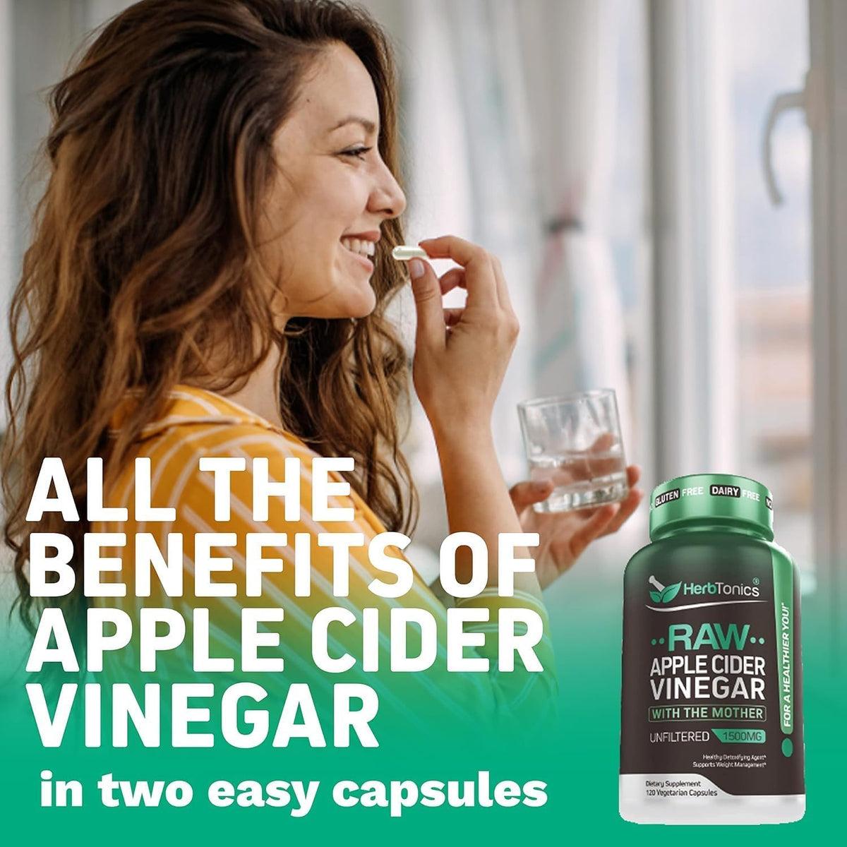 Herbtonics Raw Apple Cider Vinegar 1500mg with Mother - 120 Capsules - image 2