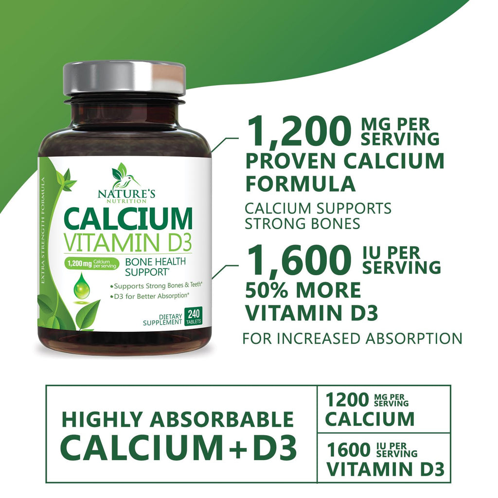 Nature's Nutrition Calcium 1200 mg with Vitamin D3 - Premium Bone