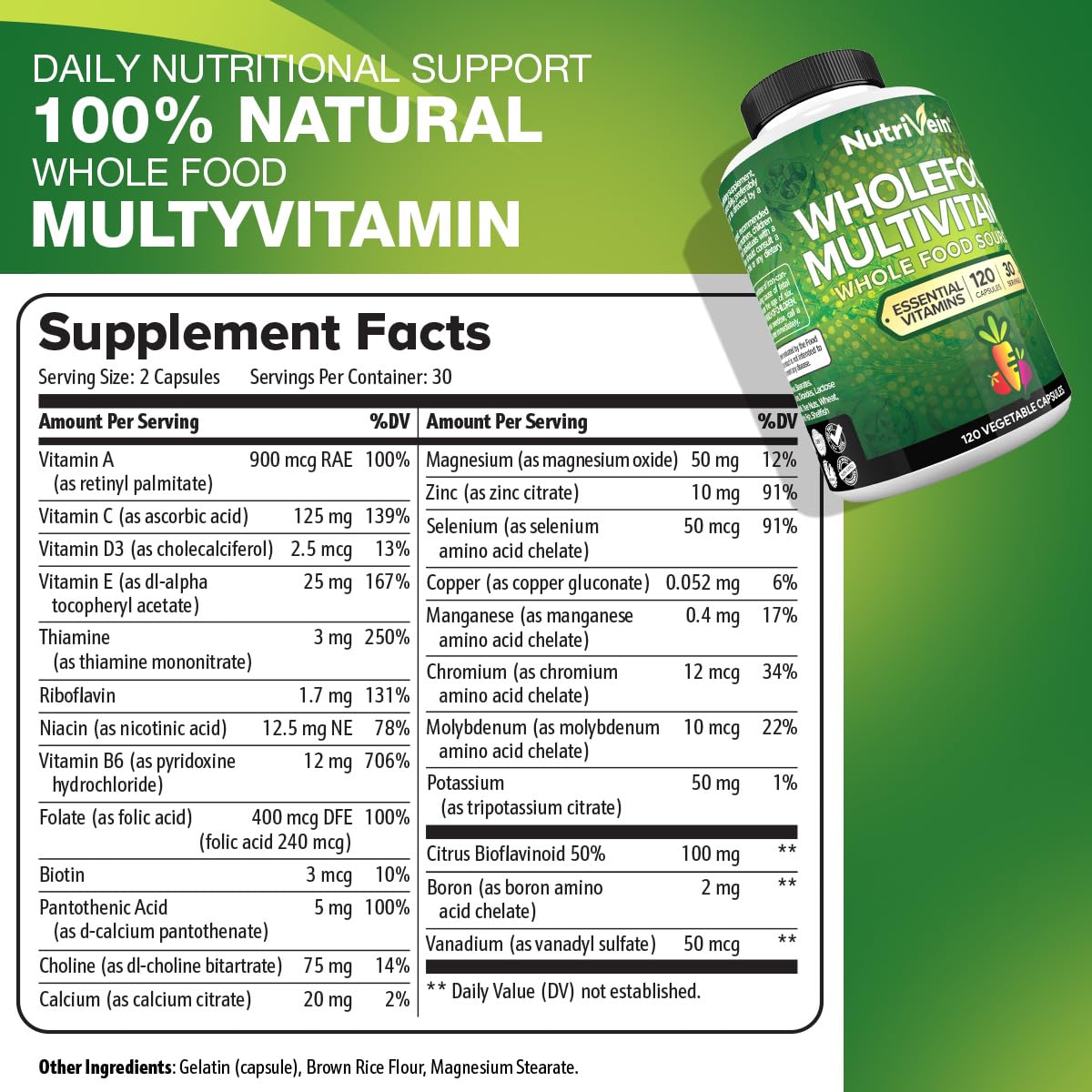 Nutrivein Premium Whole Food Multivitamin - 120 Capsules - image 2