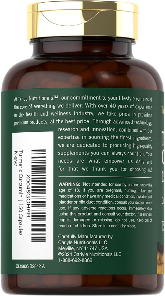 Tahoe Nutritionals Turmeric Curcumin Supplement - 150 Capsules - image 3