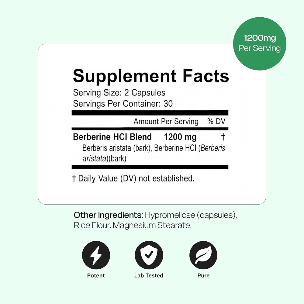 NIWALI Berberine 1200mg Supplement - 60 Capsules - image 2