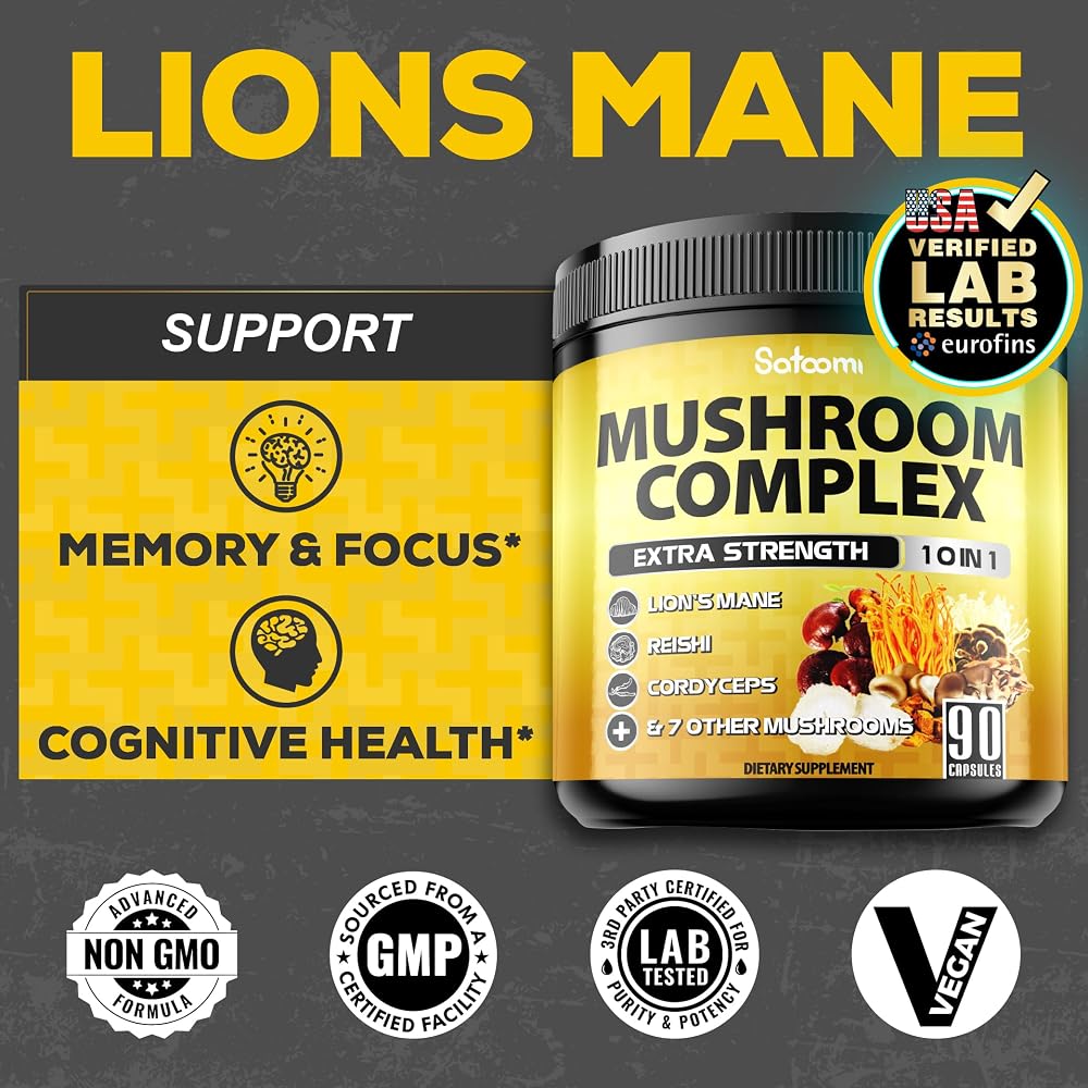 Satoomi 10-in-1 Mushroom Supplement Complex for Memory & Focus - 90 Capsules - image 3