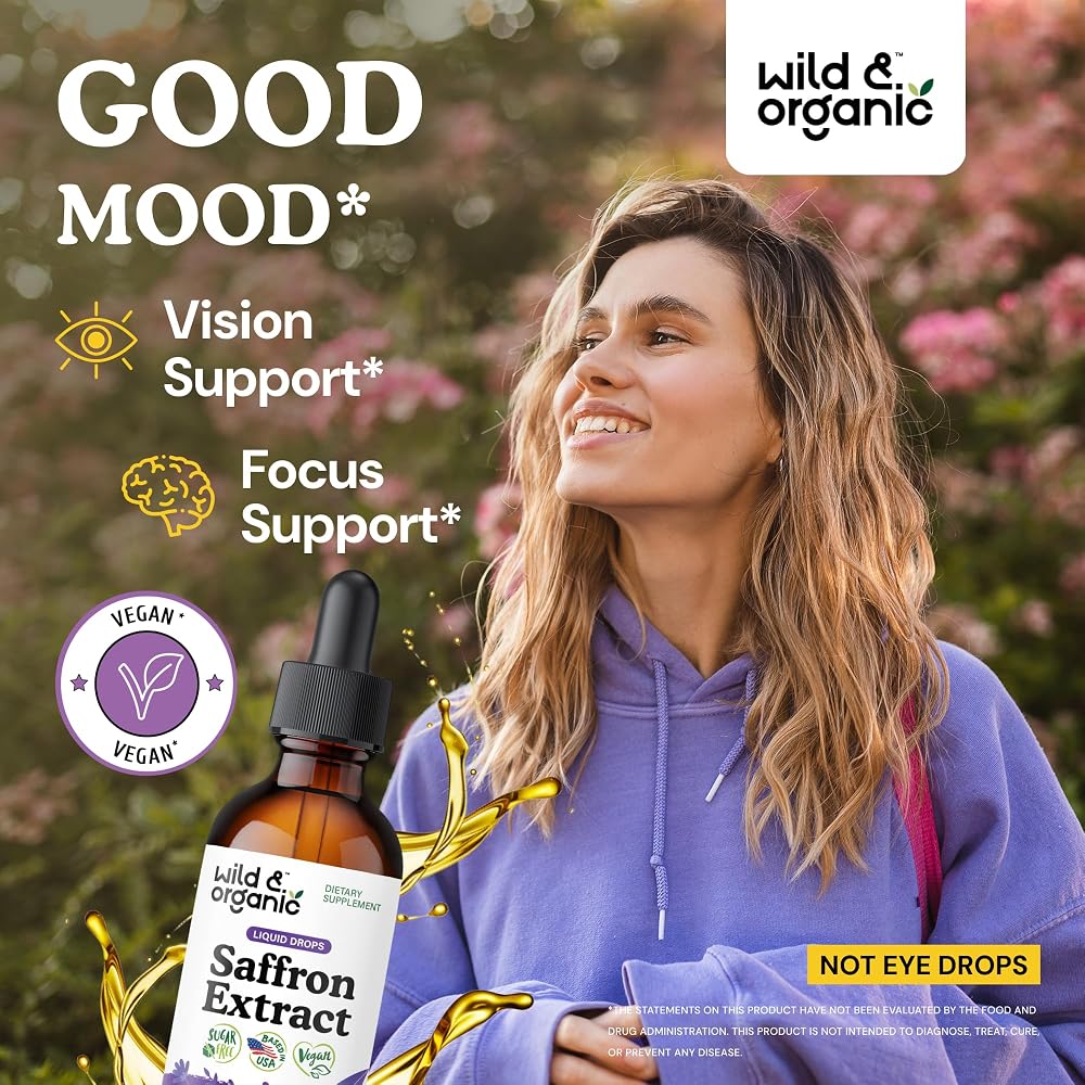 Wild & Organic Saffron Drops - 88.5 mg Saffron Supplement for Mood