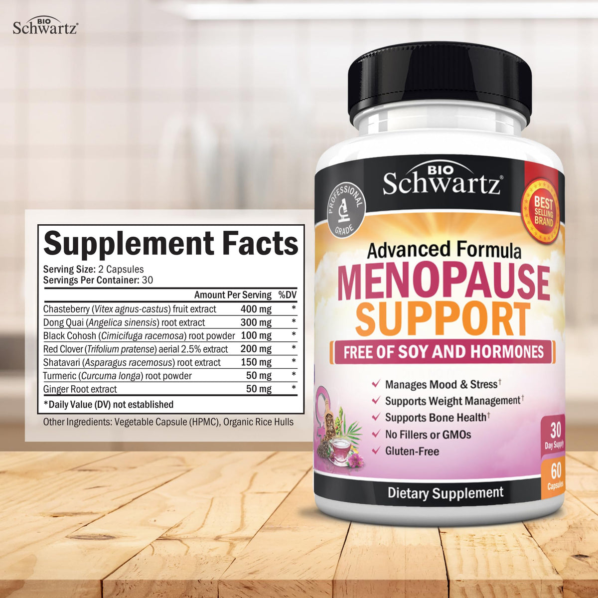 BioSchwartz Herbal Menopause Support for Women - 60 Vegetarian Capsules - image 4