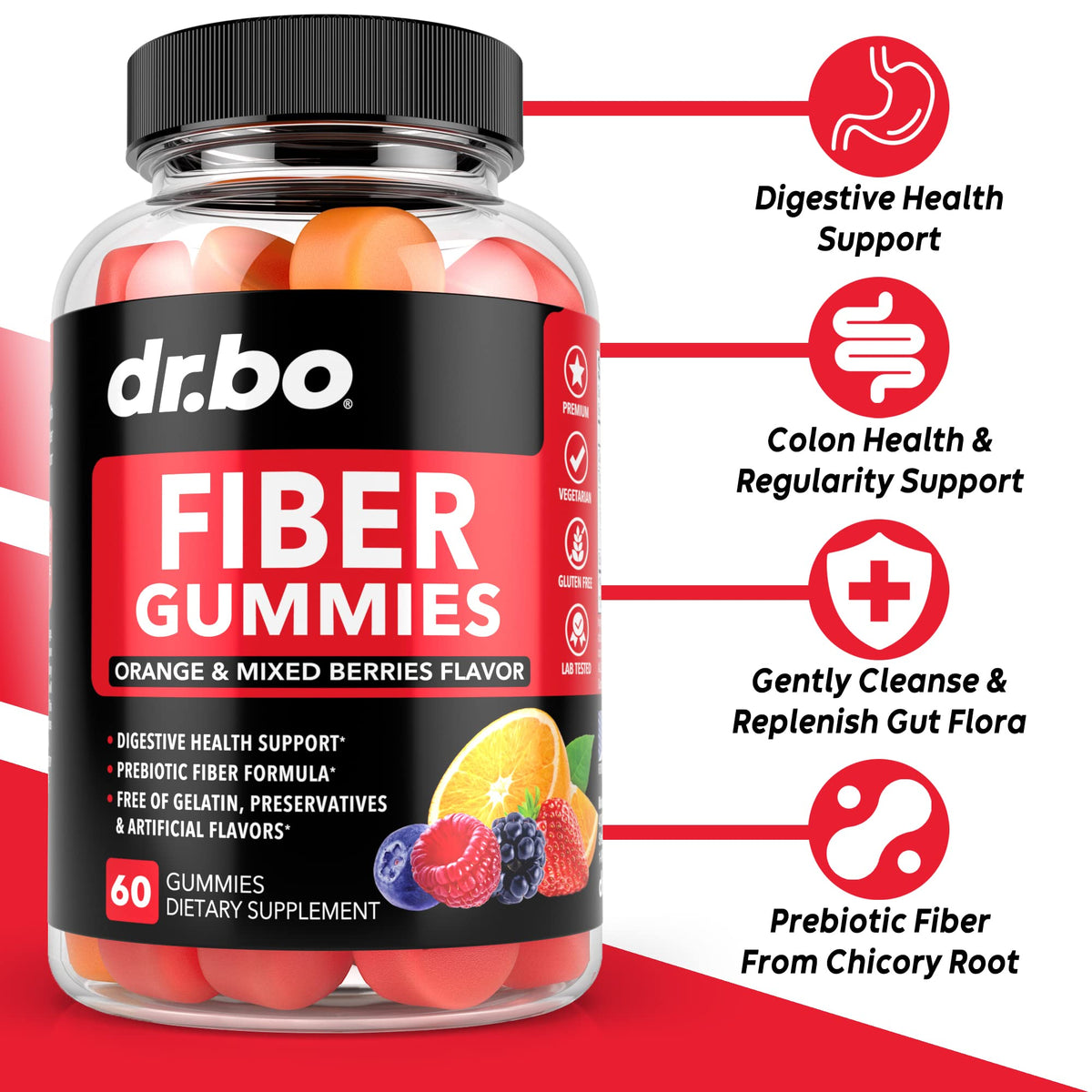 DR. BO Fiber Gummies for Adults & Kids - 60 Gummies - image 2