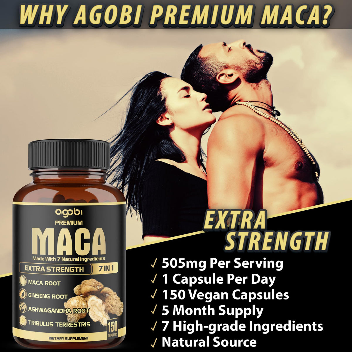 Agobi 7in1 Maca Root Capsules with Ashwagandha & Ginseng - 150 Count - image 5