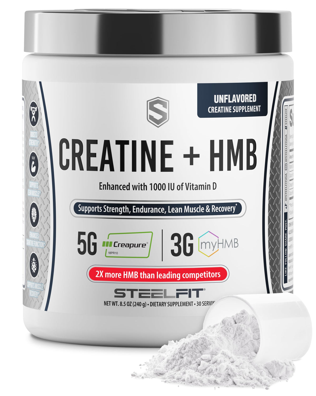 SteelFit Creatine HMB Powder with Creapure - 30 Servings