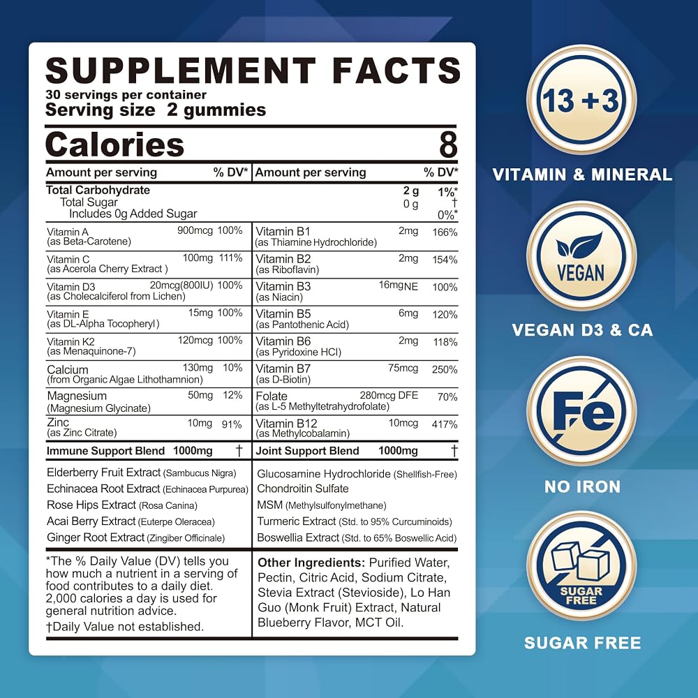 LILICARE Sugar Free Multivitamin Gummies for Men & Women 50