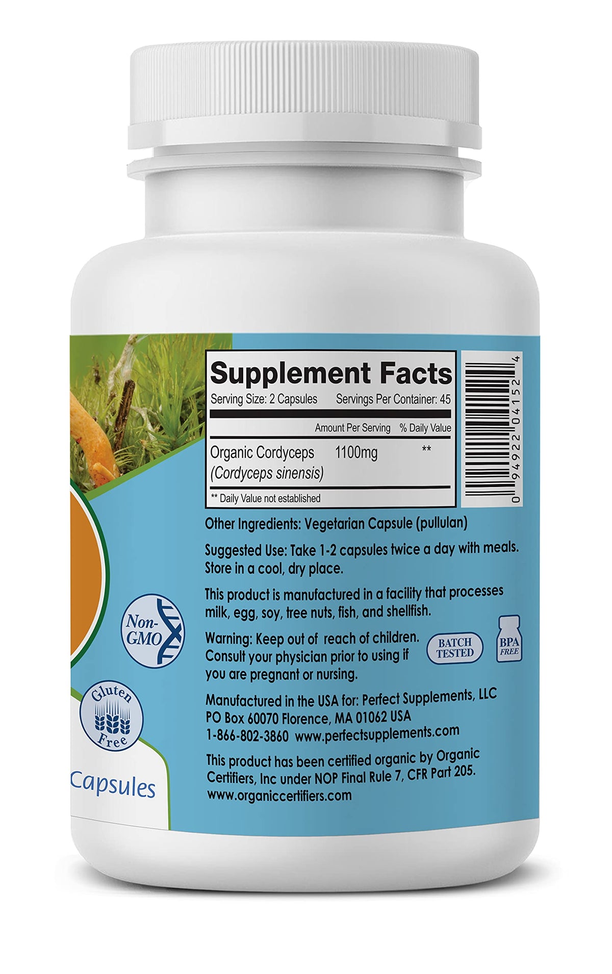Perfect Supplements Cordyceps Organic Adaptogenic Herbal Supplement - image 2
