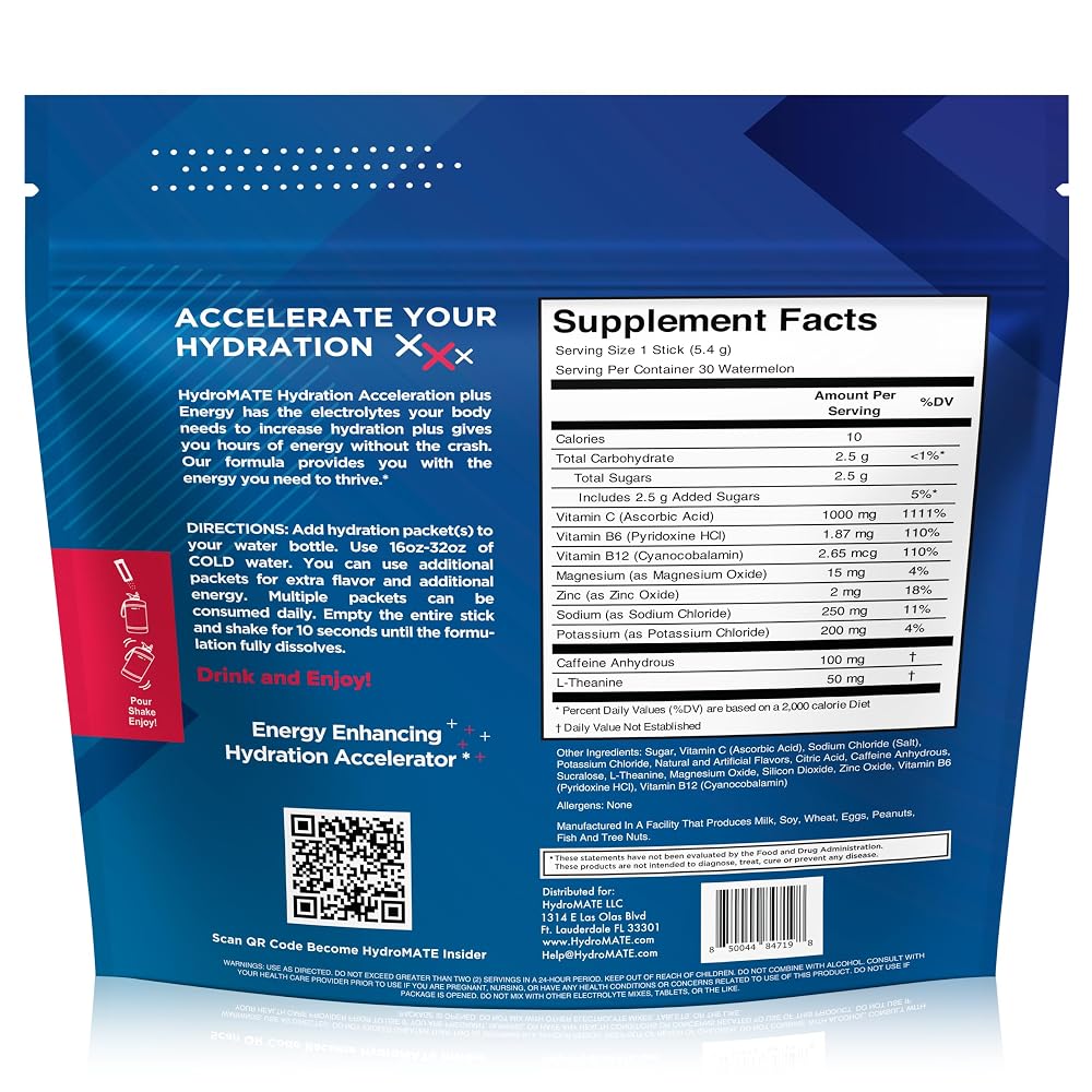 HydroMATE Electrolytes Powder Packets Energy Drink Mix Hydration