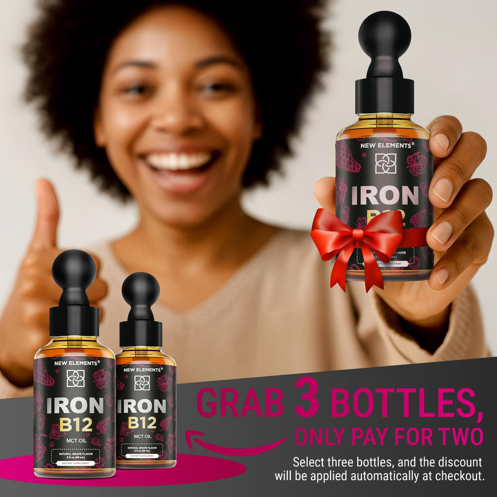 New Elements Liquid Iron Supplement with Vitamin B12 - 2 Fl Oz - image 2