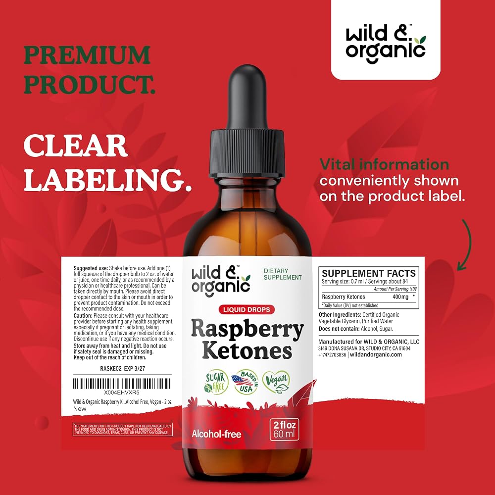 Wild & Organic Raspberry Ketones Extract Tincture - Liquid Raspberry