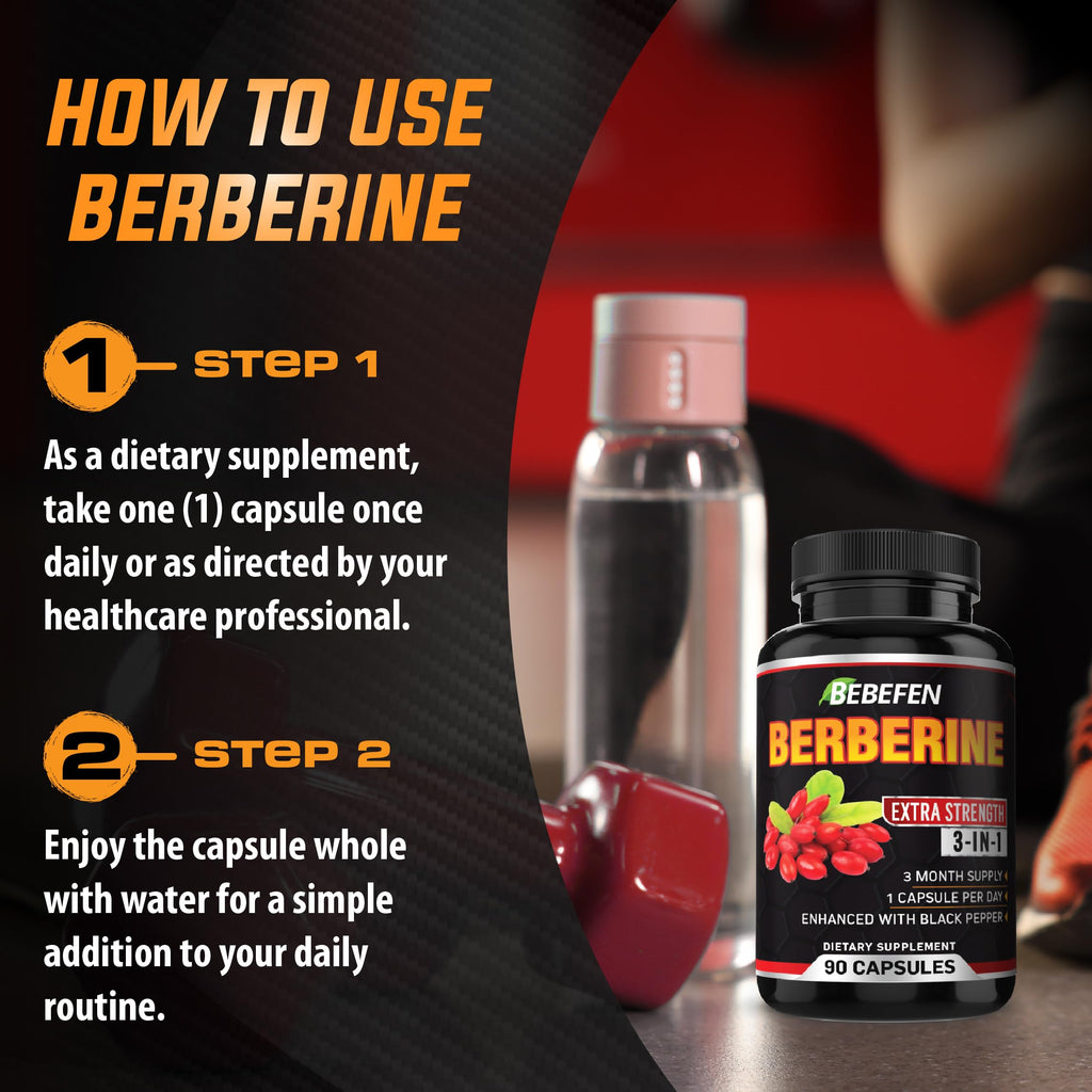 BEBEFEN Berberine Capsules with Black Pepper Extract - 90 Capsules - image 6