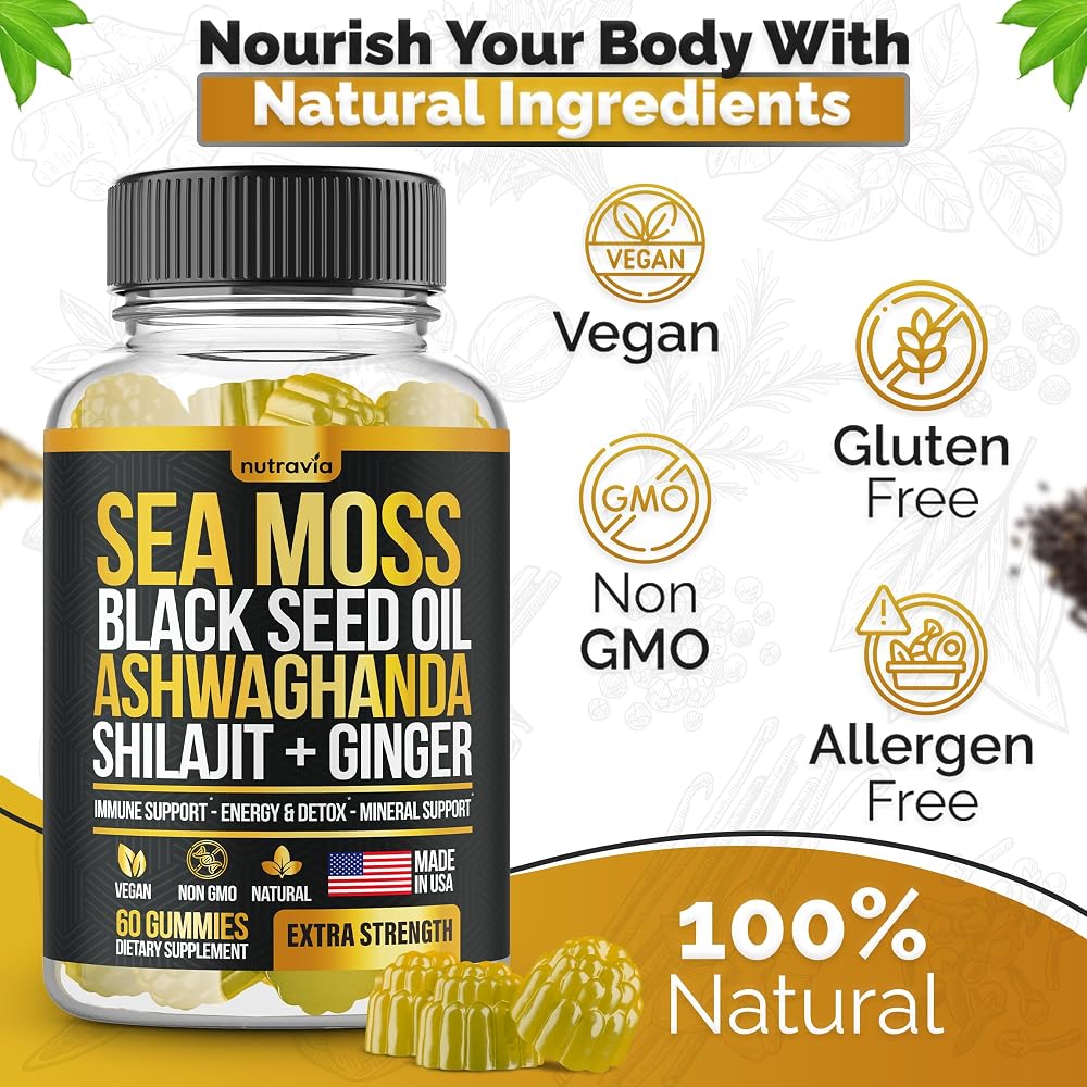 Nutravia Sea Moss, Black Seed Oil & Ashwagandha Gummies - 60 Gummies - image 2