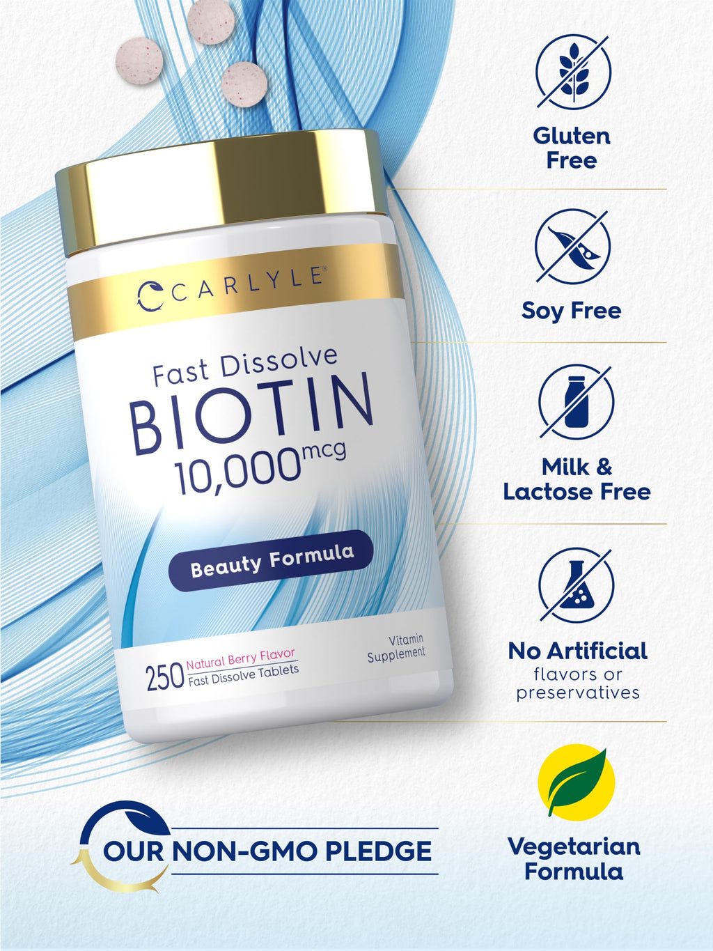 Carlyle Biotin 10000mcg Max Strength - 250 Fast Dissolve Tablets - image 5