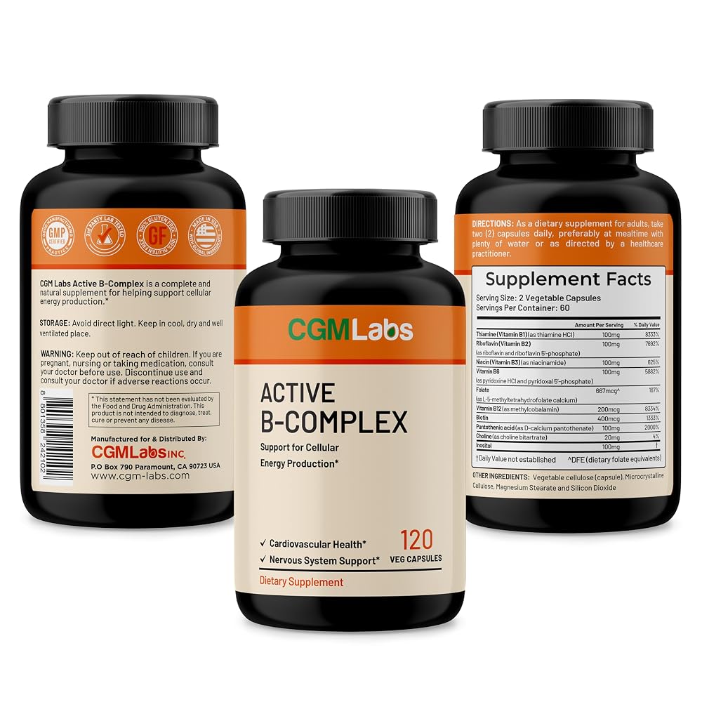 CGMLABS Active B-Complex with Methylated B9 & B12 - 120 Capsules - image 6