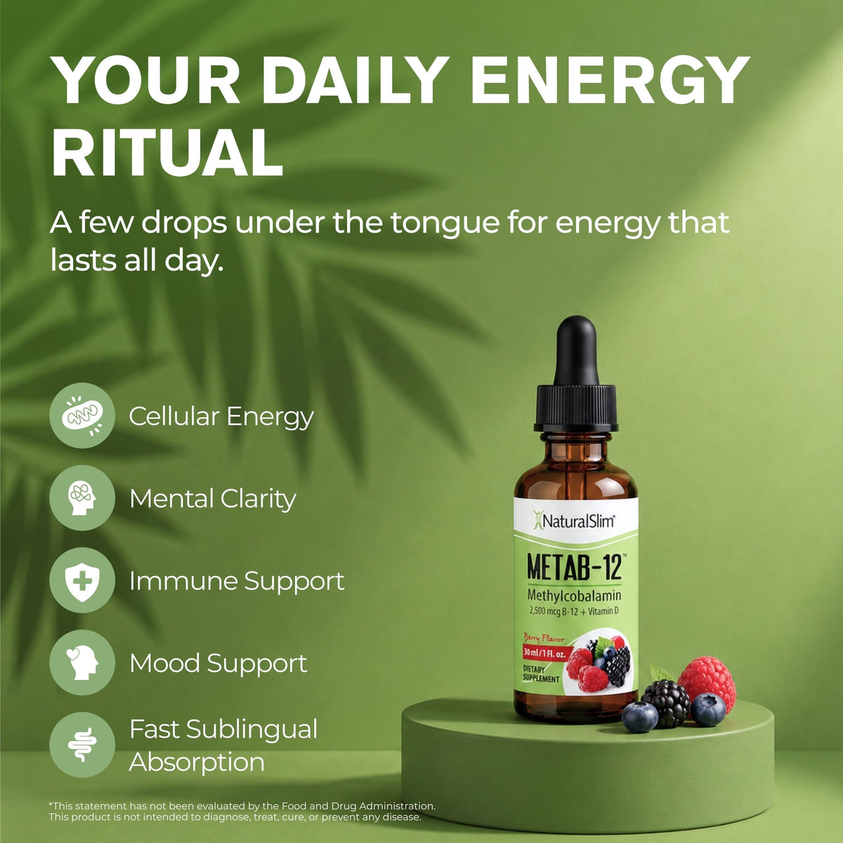 NaturalSlim Metab-12 Sublingual B12 + Vitamin D Drops, Berry - 1 fl oz - image 3