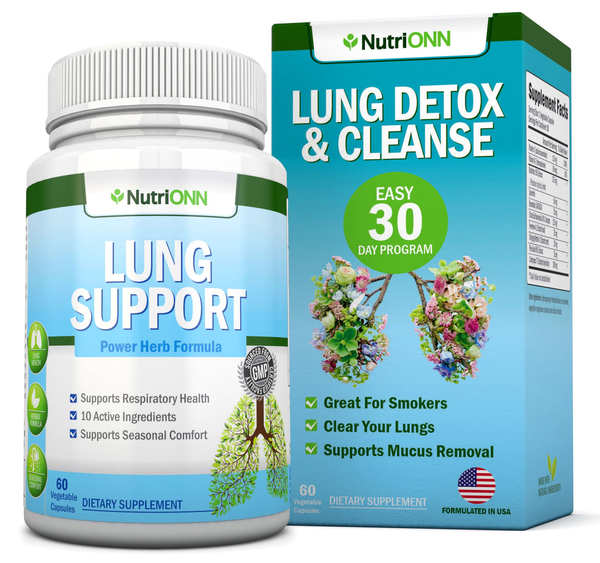 NutriONN Lung Detox and Cleanse Herbal Supplement - 60 Capsules