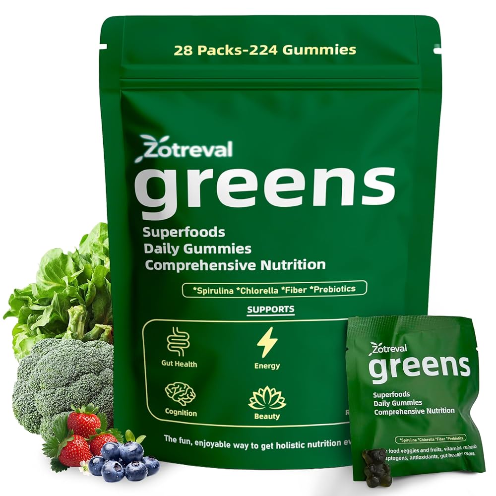 Zotreval Daily Greens Superfood Green Gummies for Digestive Health - 224 Gummies