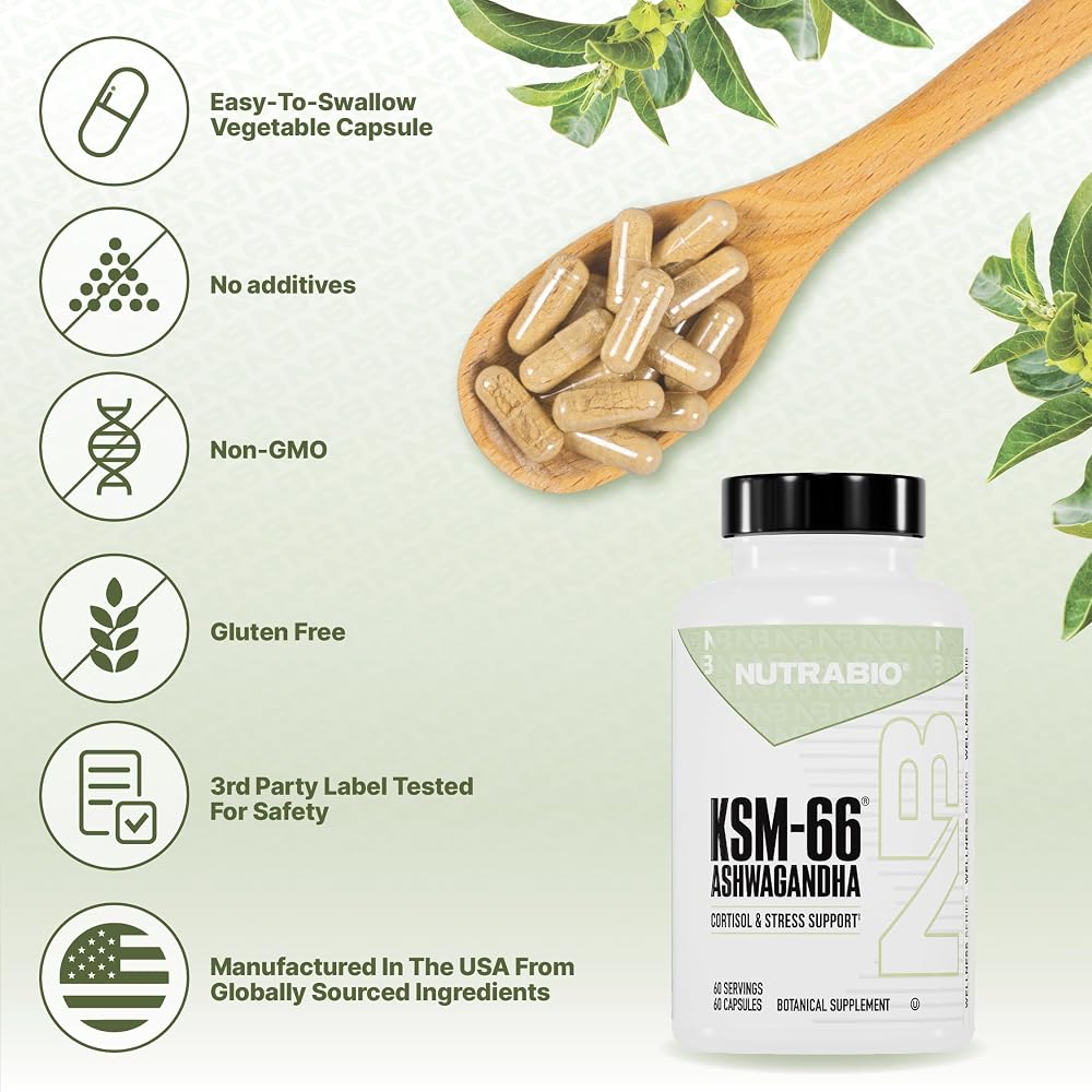 NutraBio Ashwagandha KSM-66 600 MG for Stress & Mood - 60 Capsules - image 7
