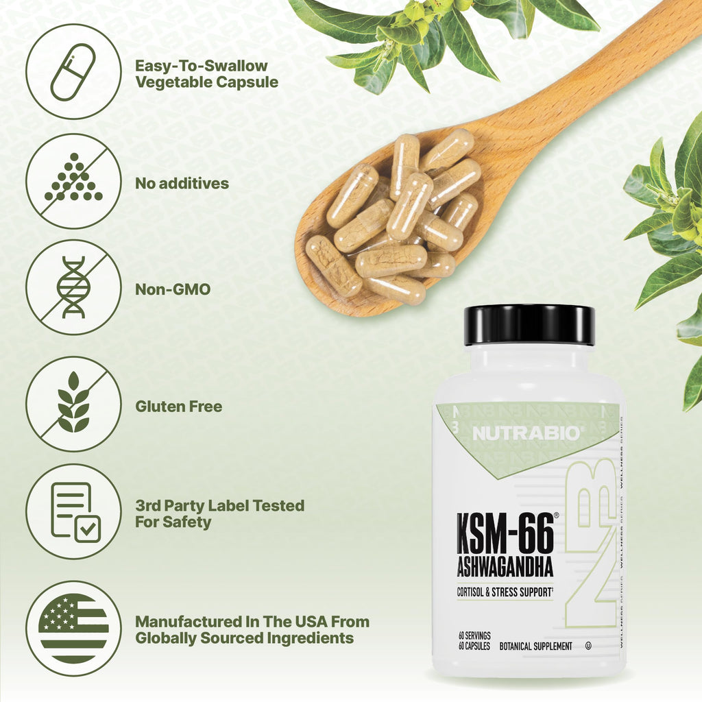 NutraBio Ashwagandha KSM-66 600 MG for Stress & Mood - 60 Capsules - image 7