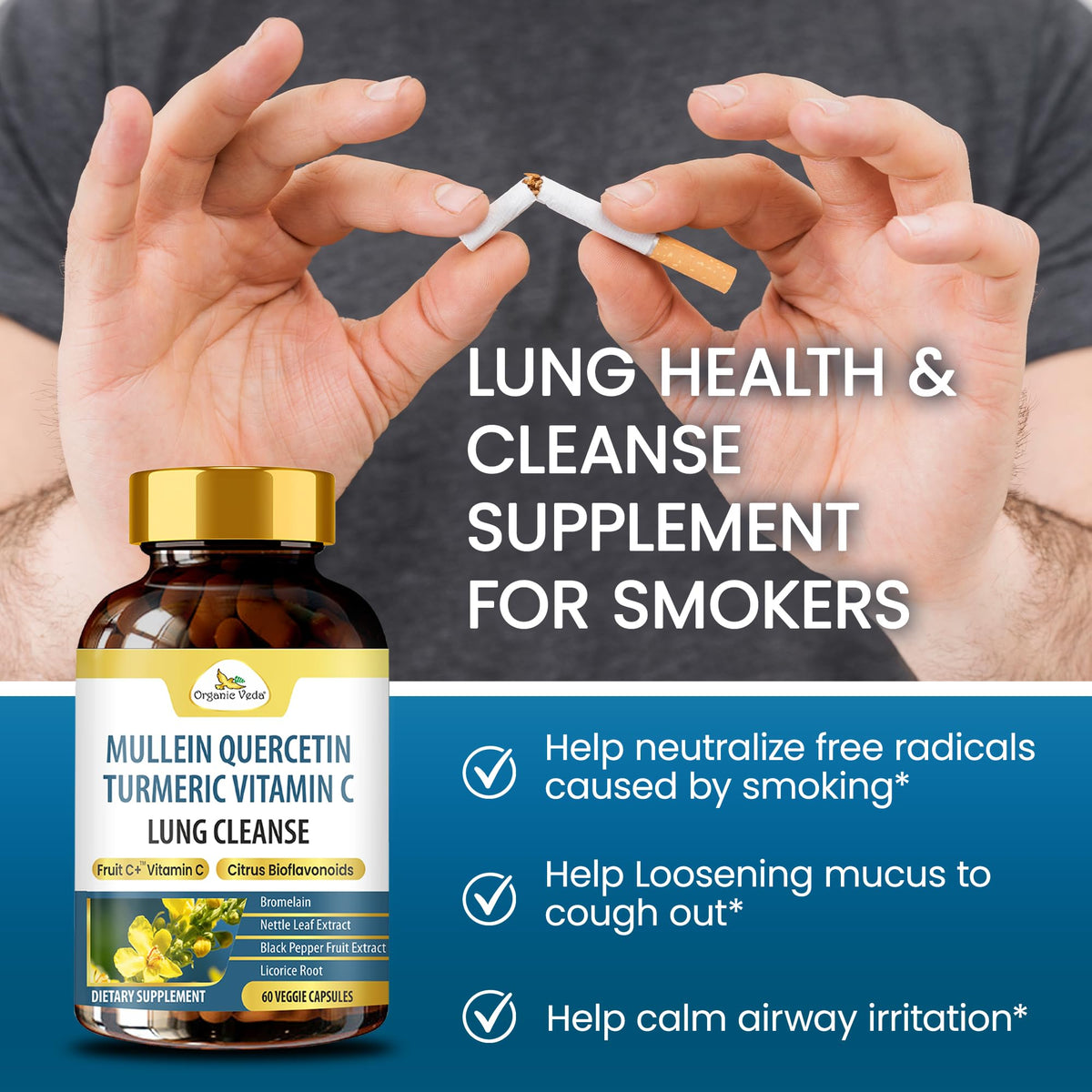 Organic Veda Mullein Quercetin Turmeric Lung Cleanse - 60 Capsules - image 7