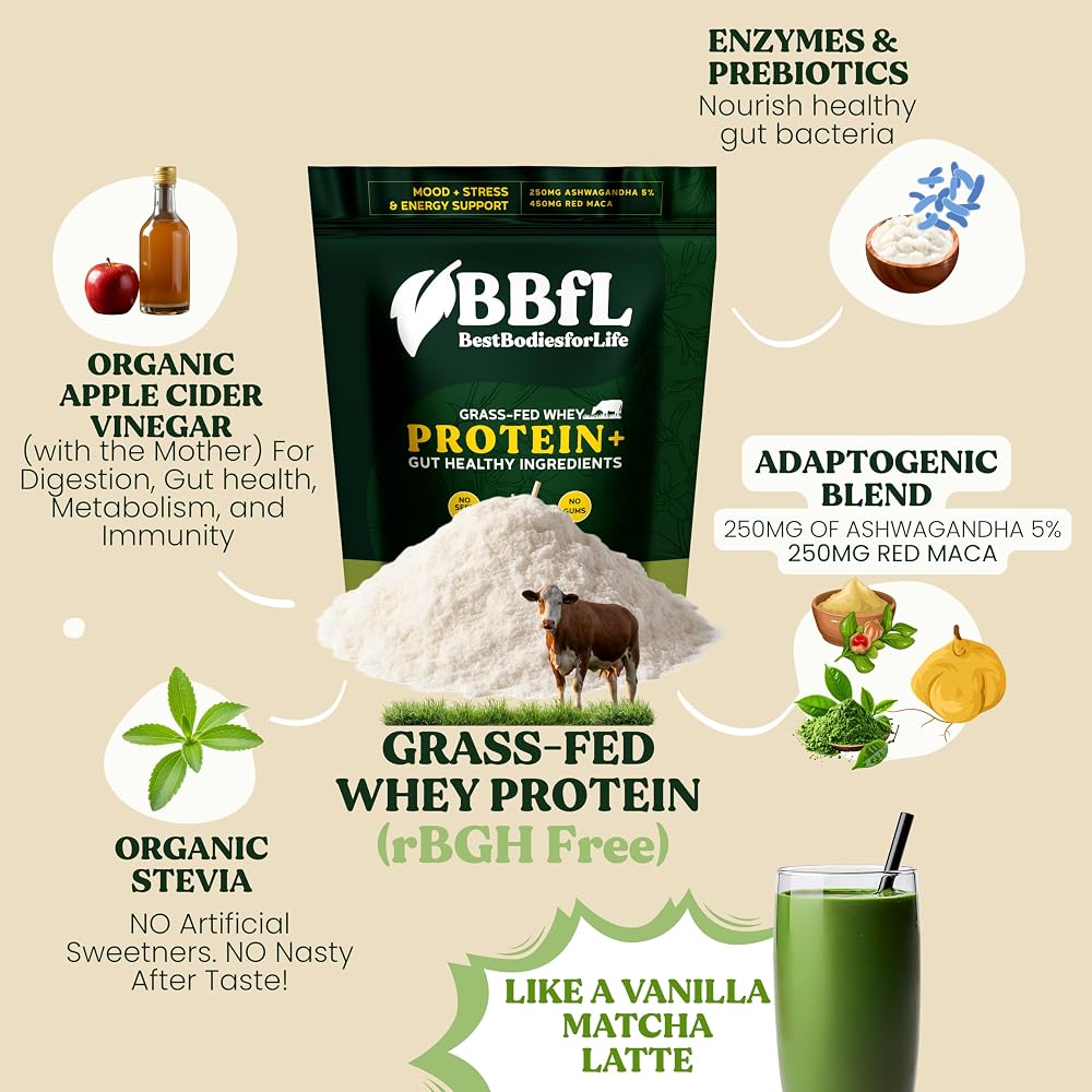 BBfL Grass-Fed Whey Protein Shake Matcha Cream - 15 Servings - image 2