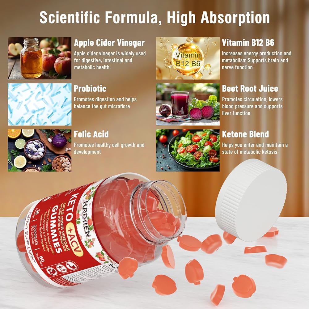 Hurdilen Keto ACV Gummies with Probiotics & B Vitamins - 60 Count - image 5