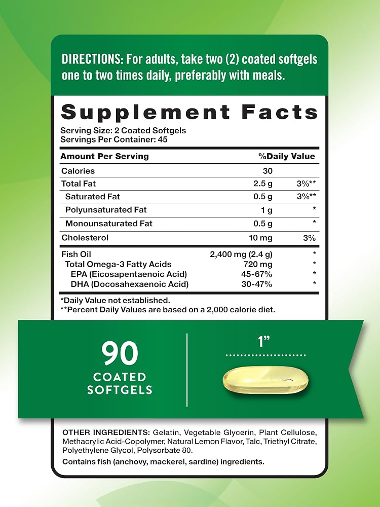 Nature's Truth Fish Oil Omega 3 Supplement 2400mg - 90 Softgels - image 2
