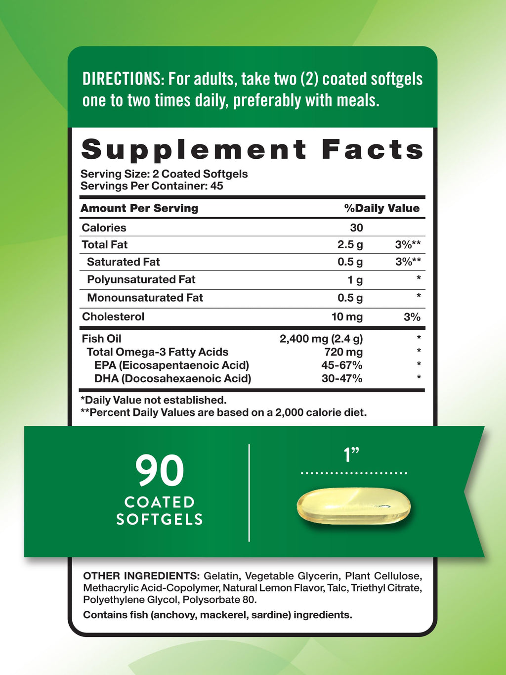 Nature's Truth Fish Oil Omega 3 Supplement 2400mg - 90 Softgels - image 2